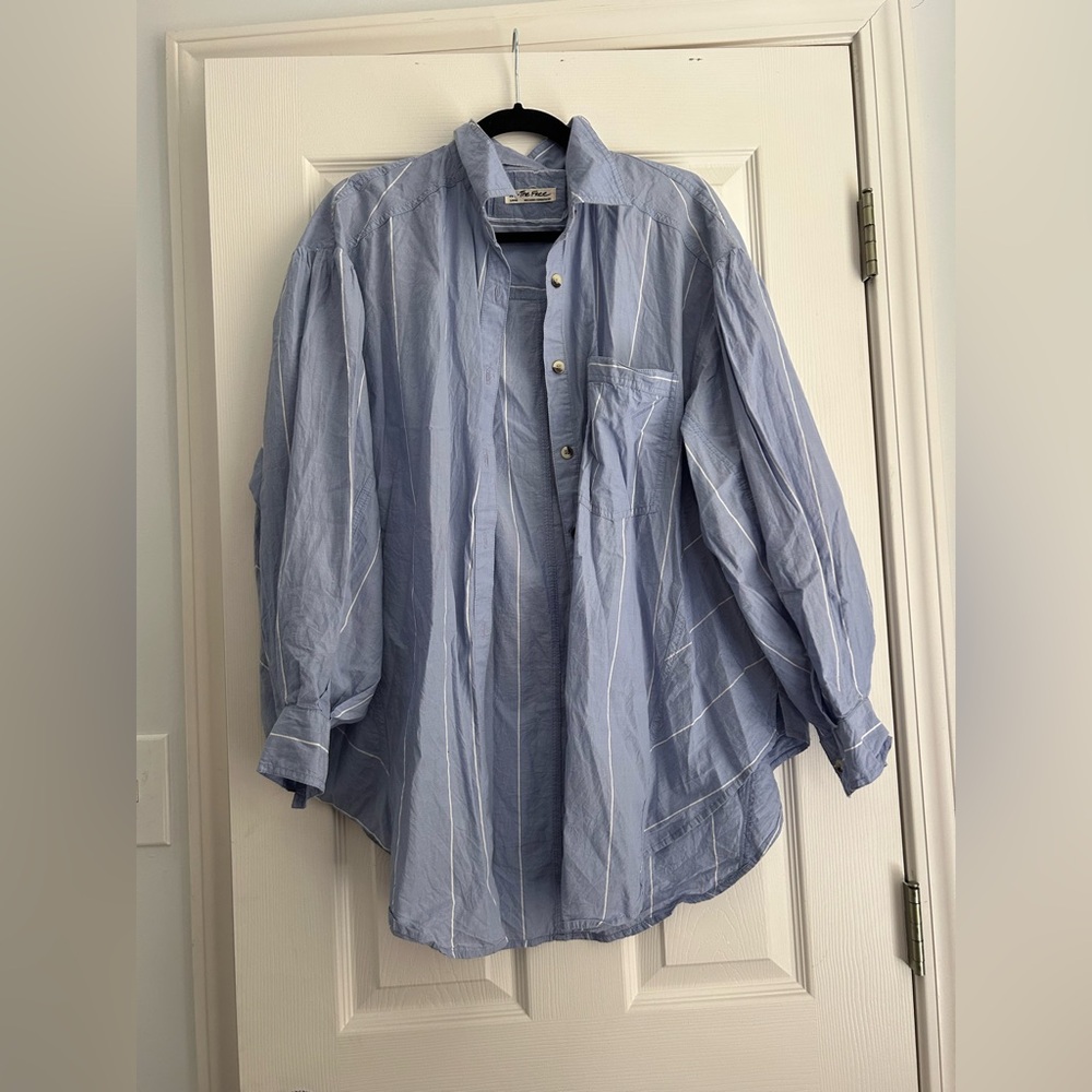 Free people blue and white stripped boyfriend shirt; $40; L